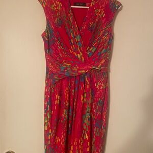 Ellen Tracy Vibrant Red and Multi-Color Midi Dress